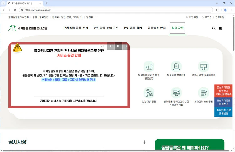 국가동물보호정보시스템-홈페이지